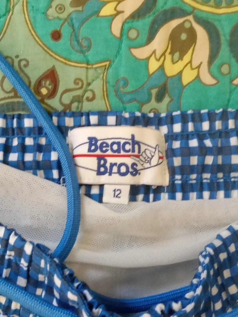 Beach Bros Blue Gingham Kids Swim Trunks